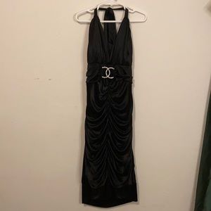 Black rutched dress.